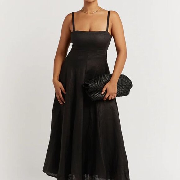 NWT DISSH - ROSS BLACK LINEN MIDI DRESS - Picture 2 of 8